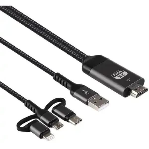 Kabl 3in1  HDMI - USB MicroTip CIphone 2K 2m Linkom