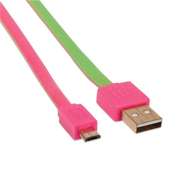 MH kabl USB 2.0 Tip-A MušMicro-B Muš. 1m Flat, PinkZeleni