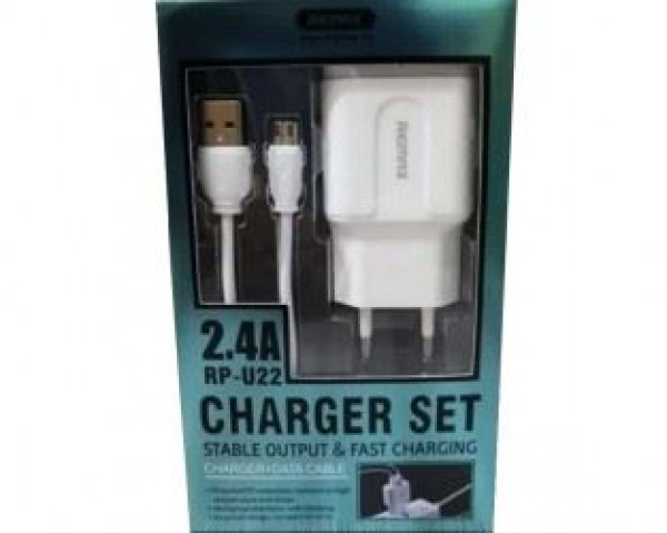 SET: Strujni FAST punjac 2,4A 2x USB+ Micro kabl 1m beli