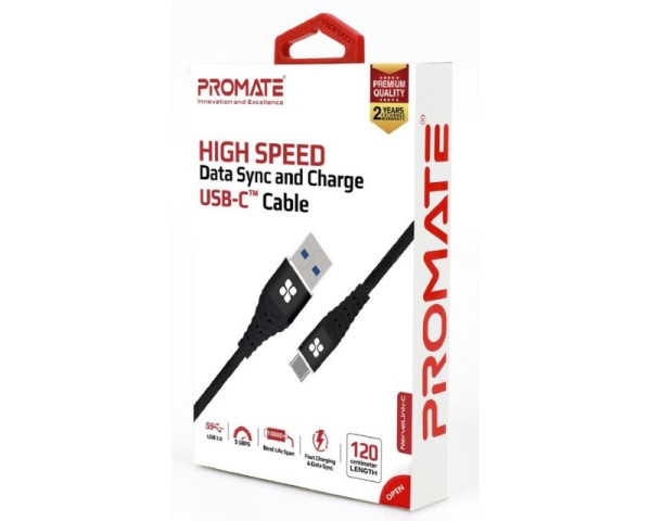 PROMATE NerveLink-c kabl sa 3A izlazom za punjenje USB-A to USB Type-C crni