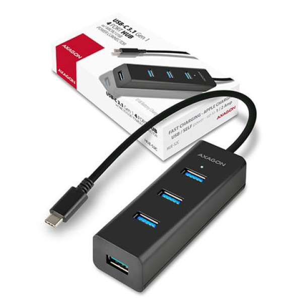 AXAGON HUE-S2C USB-C 3.0-4xUSB 3.0 Type-A Hub,MicroUSB Charging