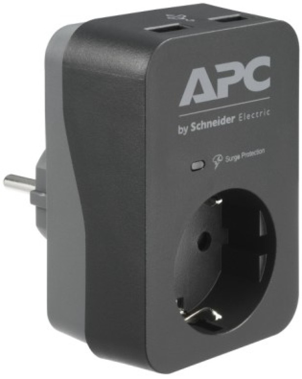 APC Essential SurgeArrest, 1 Schuko + 2 USB Charging Ports (2.4A Total), 230V 16A ( PME1WU2B-GR ) 