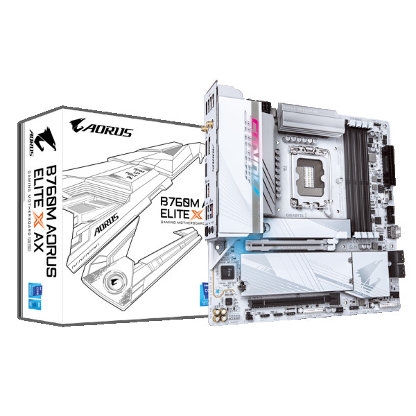 LGA1700, Intel B760 Express Chipset, 4x DDR5 DIMM, M.2 heatsinks with screwless design, Support for the 14th, 13th, and  ( B760M A ELITE X AX ) 