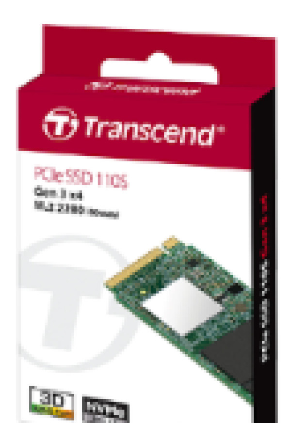 M.2 NVMe 256GB SSD, (PCIe Gen3x4), 3D TLC, DRAM-less, Read 1,800 MB/s, Write 1,500 MB/s, 2280 ( TS256GMTE110S ) 