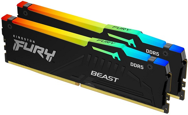 DDR5 64GB (2x32GB) 6000MHz [FURY BEAST RGB], Non-ECC UDIMM, CL30 1.4V, 288-Pin 2Rx8, Black, Memory Kit, w/RGB Heatsink,  ( KF560C30BBEAK2-64 ) 