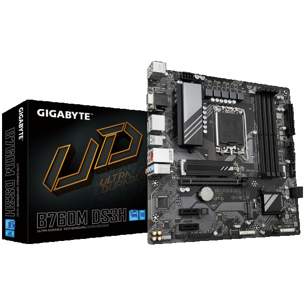 LGA1700, Support 13th and 12th Gen, 4x DDR5 XMP, 2x PCIe 4.0 x4 M.2 Connectors ( B760M DS3H ) 