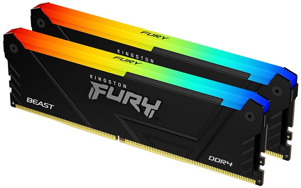 DDR4 64GB (2x32GB) 3200MHz [FURY BEAST RGB], Non-ECC UDIMM, CL16 1.35V, 288-Pin 2Rx8, Memory kit, w/RGB Heatsink, XMP ( KF432C16BB2AK2/64 ) 