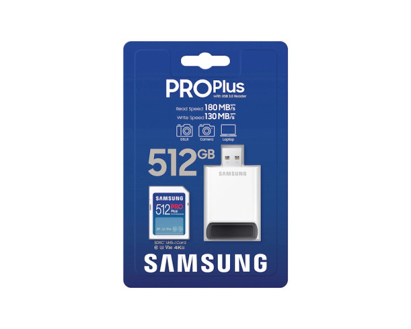 SAMSUNG Memorijska kartica PRO Plus Full Size SDXC 512GB U3 + Card Reader MB-SD512SB