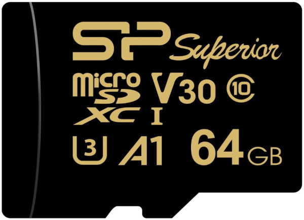 MicroSD 64GB, High Endurance, Golden Series, SDXC, UHS-I U3 V30 A1 Class 10, Read/Write up to 100/80 MB/s, Extended oper ( SP064GBSTXDV3V1HSP ) 