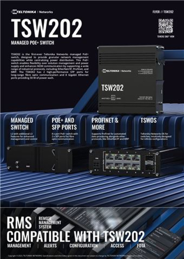 Industrijski switch EthernetPOEGigabitni TSW202, Teltonika