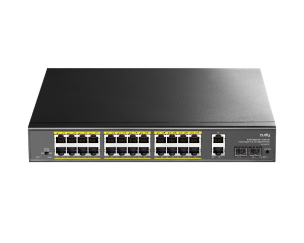 CUDY GS1026PS2 24-Port Gigabit PoE+ Switch with 2 Uplink Gigabit Ports and 2 Gigabit SFP Slots 300W