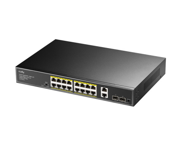 CUDY GS1018PS2 16-Port Gigabit PoE+ Switch with 2 Uplink Gigabit Ports and 2 Gigabit SFP Slots 200W