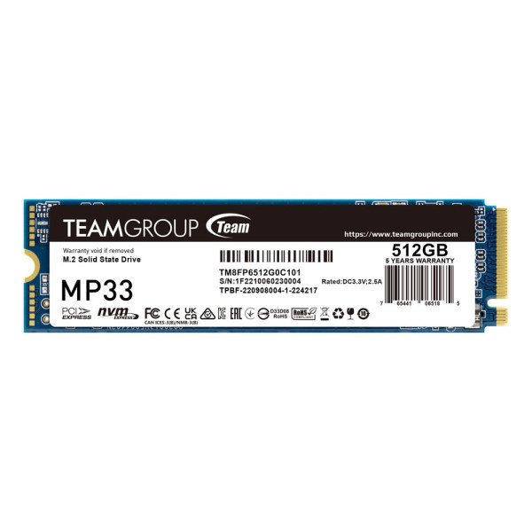 SSD M.2 NVMe TeamGroup 512GB MP33 Gen3x4 1700MBs1400MBs TM8FP6512G0C101