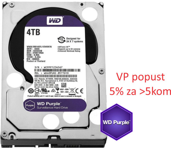 HDD 3.5 ** 4TB WD43PURZ WD Purple 24/7 5400RPM 256MB SATA3