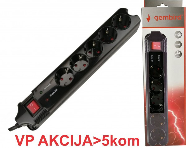 SPG5-B-10 (3G1.5) ** Gembird produzni kabl sa zastitom 5 uticnica (3x1.5mm) 3m black (631 )