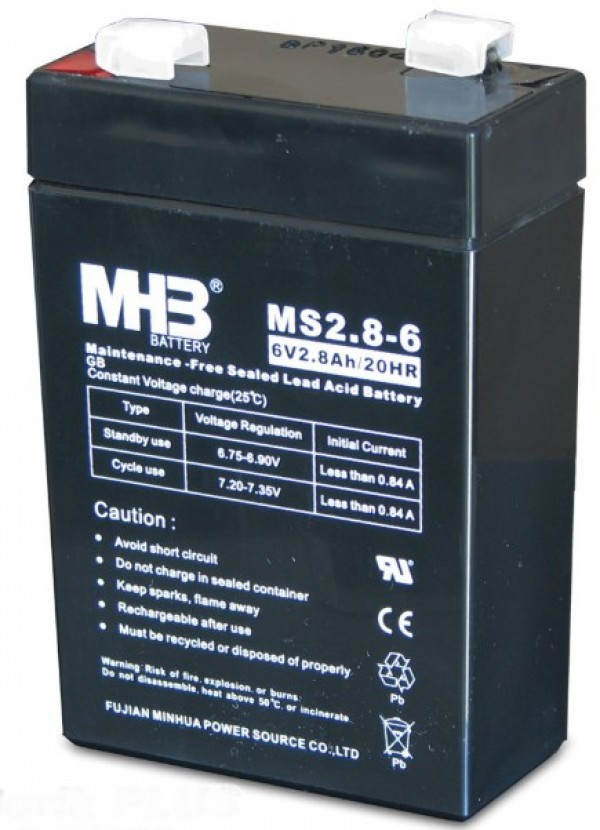 BAT-MHB MS 2.8-6 6V, 2.8Ah olovna VRLA AGM baterija 66x33x104mm
