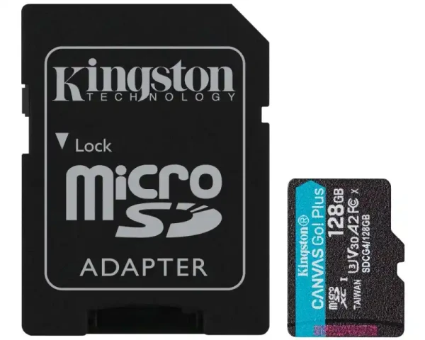Micro SD Card 128GB Kingston+SD adapter SDCG4128GB -  200160 MBs