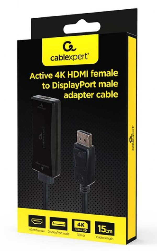 A-HDMIF30-DPM-01 Gembird Active 4K 30Hz HDMI zenski na DisplayPort muski adapter cable, 0.15 m,black