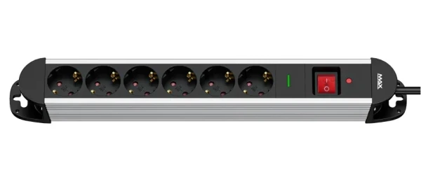 Produžni kabl sa prenaponskom zaštitom sa 6 utičnica MAX MPS-606SOB-3Maluminijumsko kučište3m