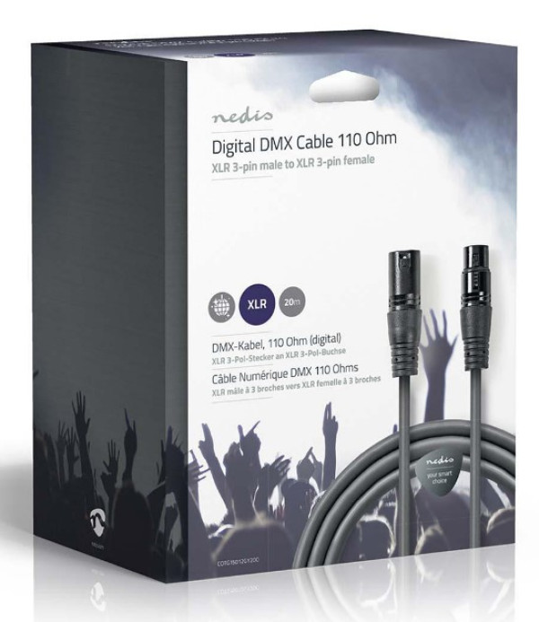 COTG15012GY200 DMX Adapter Cable XLR 3-Pin muski na XLR 3-Pin zenski, Nickel Plated, 20m, Round, PVC