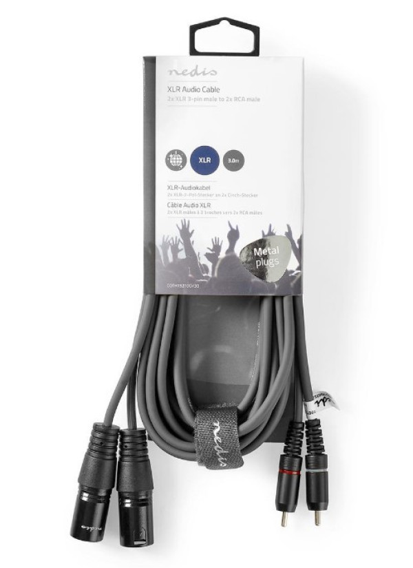 COTH15210GY30 Balanced Audio Cable 2x XLR 3-Pin muski na 2x RCA muski, 3m, PVC, Dark Grey