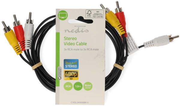 CVGL24300BK15 3xRCA muski na 3xRCA muski, Nickel Plated, 480p, 1.50m PVC, Black