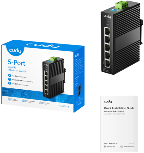 Cudy IG1005 5-Port Gigabit Industrial Switch, 5× GbE, Shielded, Dual-Power Redundancy, IP40