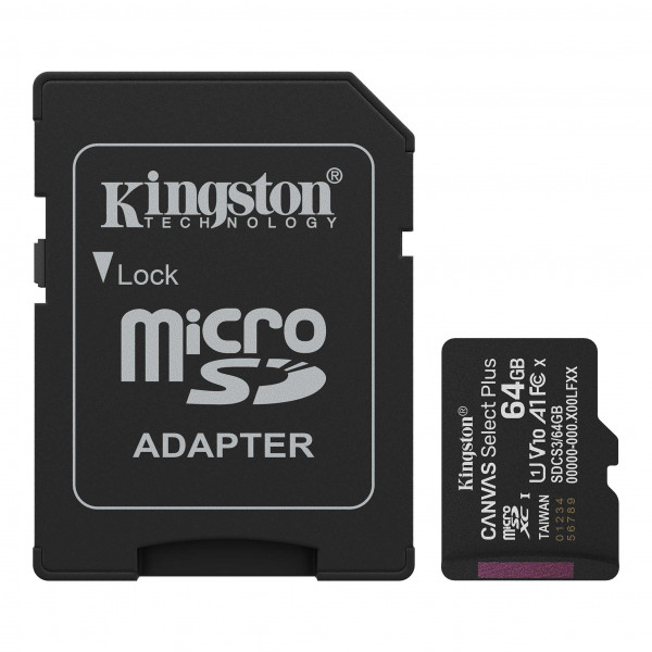 MicroSD 64GB, Canvas Select Plus, Class 10 UHS-I U1 V10 A1, Read up to 100MB/s, w/SD adapter ( SDCS3/64GB ) 