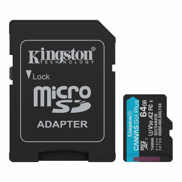 MicroSD 64GB, Canvas Go! Plus, Class10 UHS-I U3 V30 A2, Read up to 200MB/s, for 4K and FullHD video recording, w/SD adap ( SDCG4/64GB ) 