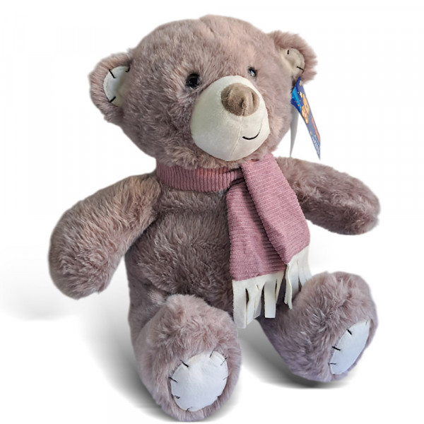 Plišani bordo meda sa roze šalom 32cm                   