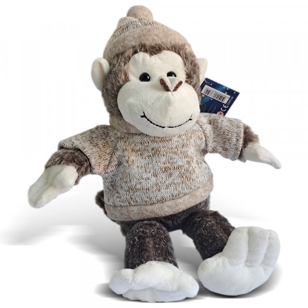 Plišani sivi majmun sa kapom i džemperom       