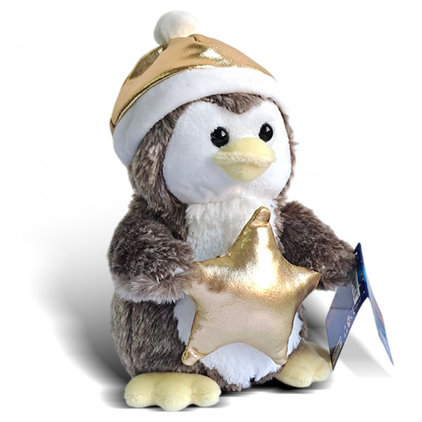 Plišani braon pingvin sa kapom i zvezdom 