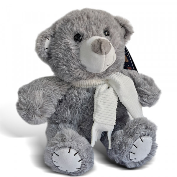 Plišani sivi meda sa belim šalom 22cm                  