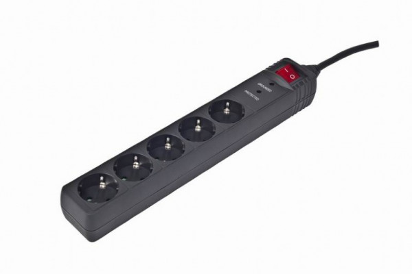 Surge Protection Power strip, 5 sockets, 1.5m, 16A, Indicates Correct Grounding, Power Switch, Black ( SPG5-C-5 ) 