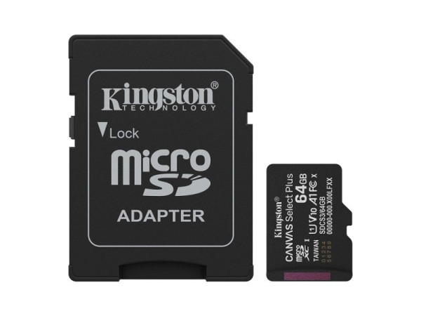 Micro SD Kingston 64GB Canvas Select Plus SDCS364GB + adapter