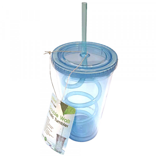 Čaša za vodu sa slamkom i poklopcem 500 ml plava