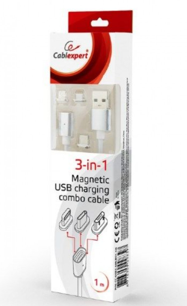 X-CC-USB2-AMLM31-1M Magnetic USB charging combo 3-in-1 cable, silver, 1 m