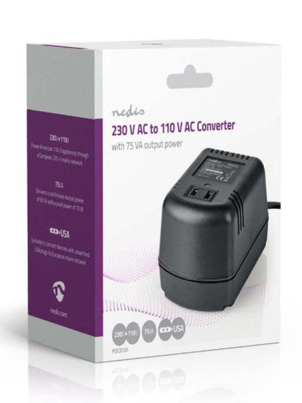 POCO101 Konvertor snage, 230V AC 50Hz, 65W, Euro, Black Omogucava upotrebu opreme iz SAD u Evropi