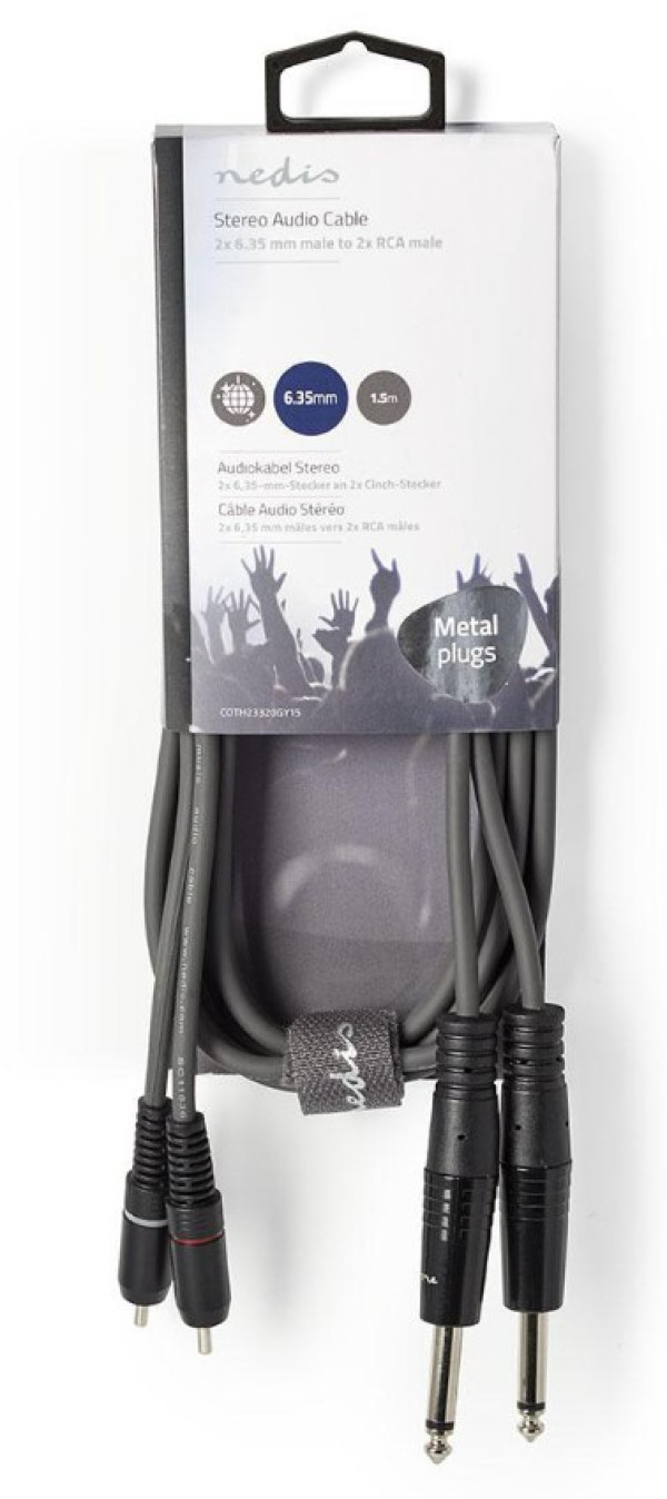 COTH23320GY15 Stereo Audio Cable, 2x6.35mm muski na 2xRCA muski 1.5m dark grey