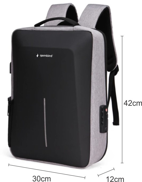 NCC-15-KLB022 Gembird Ranac za laptop 15,6inc 42x30x12cm, USB konektor, brava za zakljucavanje