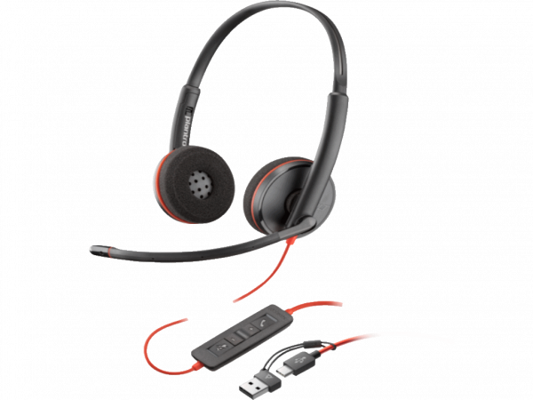 Poly Blackwire 3220 Stereo USB-C Headset +USB-C/A Adapter, Black, 2yw ( 8X228AA ) 