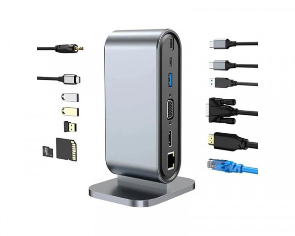 FAST ASIA Adapter TIP C HUB na HDMI+VGA+4xUSB+SDmicro+RJ45+ PD+2xTIP C+Audio
