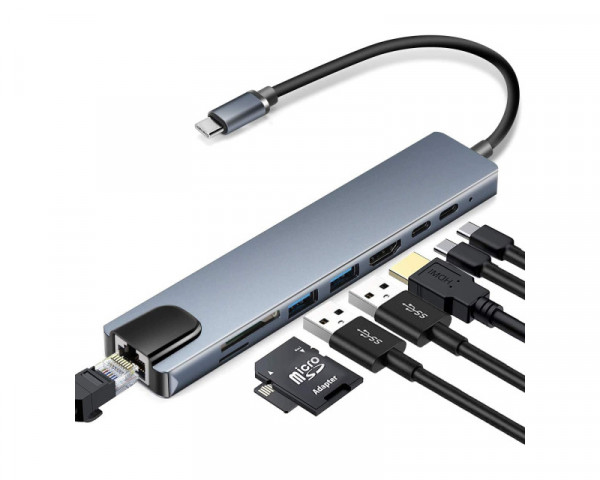 FAST ASIA USB HUB 8u1, USB-CHDMI+LAN+2xPD+2xUSB-A+T F+SD 100MBS
