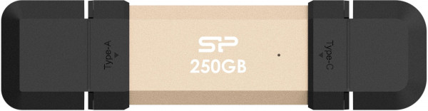 Portable Stick-Type SSD 250GB, DS72, USB 3.2 Gen 2 Type-C/Type-A, Read up to 1050MB/s, Write up to 850MB/s, Gold ( SP250GBUC3S72VPG ) 