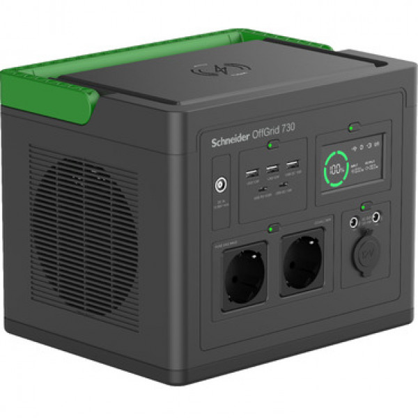 Schneider OffGrid Portable Power Station 730, 738Wh Lithium-ion, LCD, 2 CEE 7/3 Schuko outlets, Sinewave, 3 USB-A, 2 USB ( PPS730-GR ) 