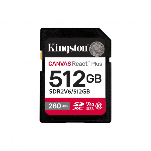 SD Card 512GB, Canvas React Plus V60 Professional, SDXC Class10 UHS-II U3 V60, Up to 280MB/s read and 150MB/s write, for ( SDR2V6/512GB ) 