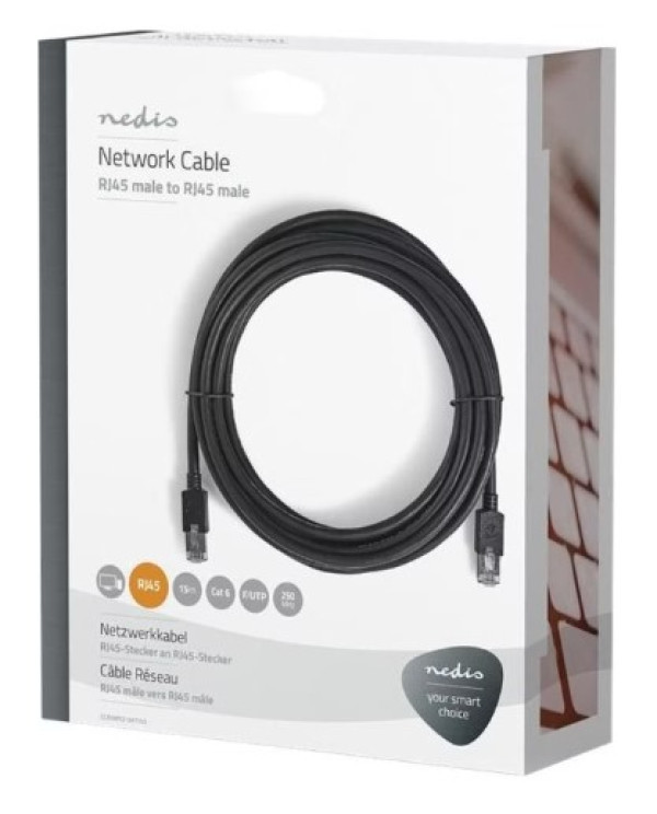 CCBW85100AT150 Nedis Mrezni kabl, CAT5e UTP Patch cord 15m black (alt. PP12-15M)