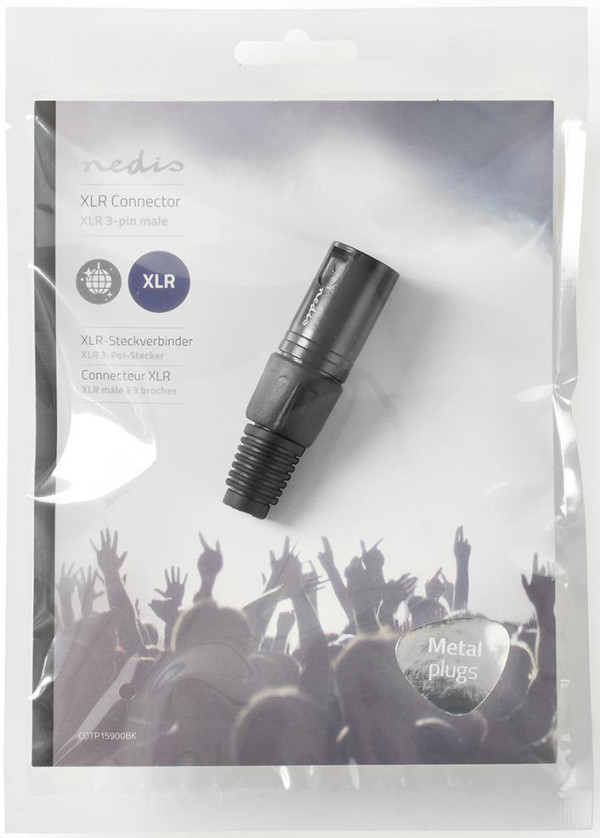 COTP15900BK, XLR konektor, Ravni, Muški, Niklovani, Lemljenje, Pre?nik kab. ulaza: 5,0 mm, 1 kom