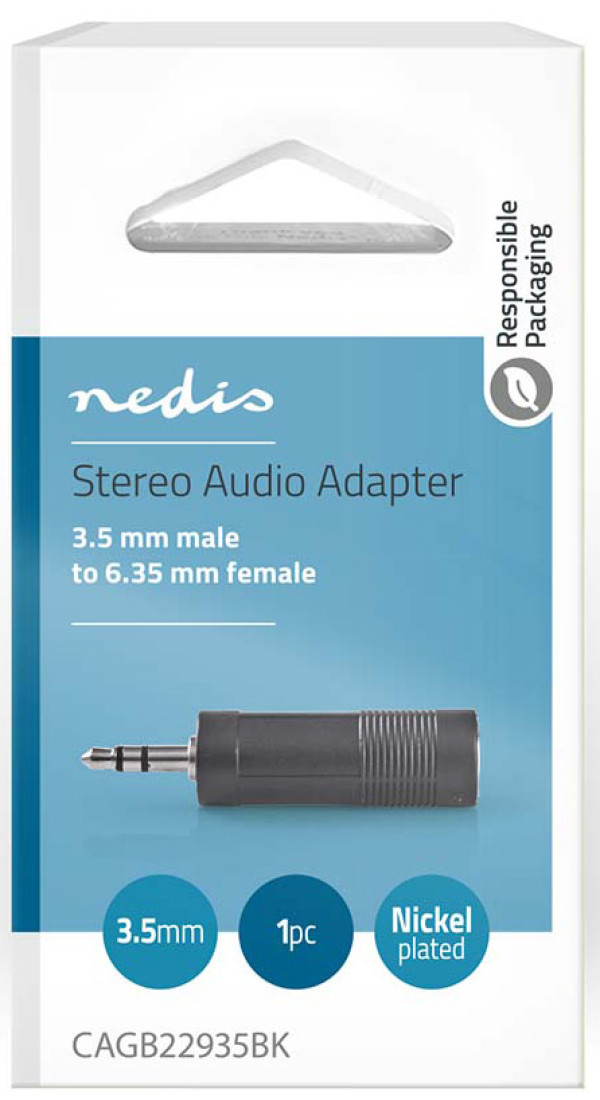 CAGB22935BK, Stereo audio adapter, 3,5 mm muški, 6,35 mm ženski, Niklovani, ABS, Crni