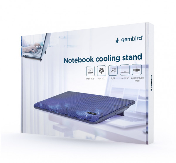 Notebook Cooling Stand 15,6in, 2x 12,5 cm Fan, LED Backlight, USB Passthrough, Black ( NBS-2F15-05 ) 